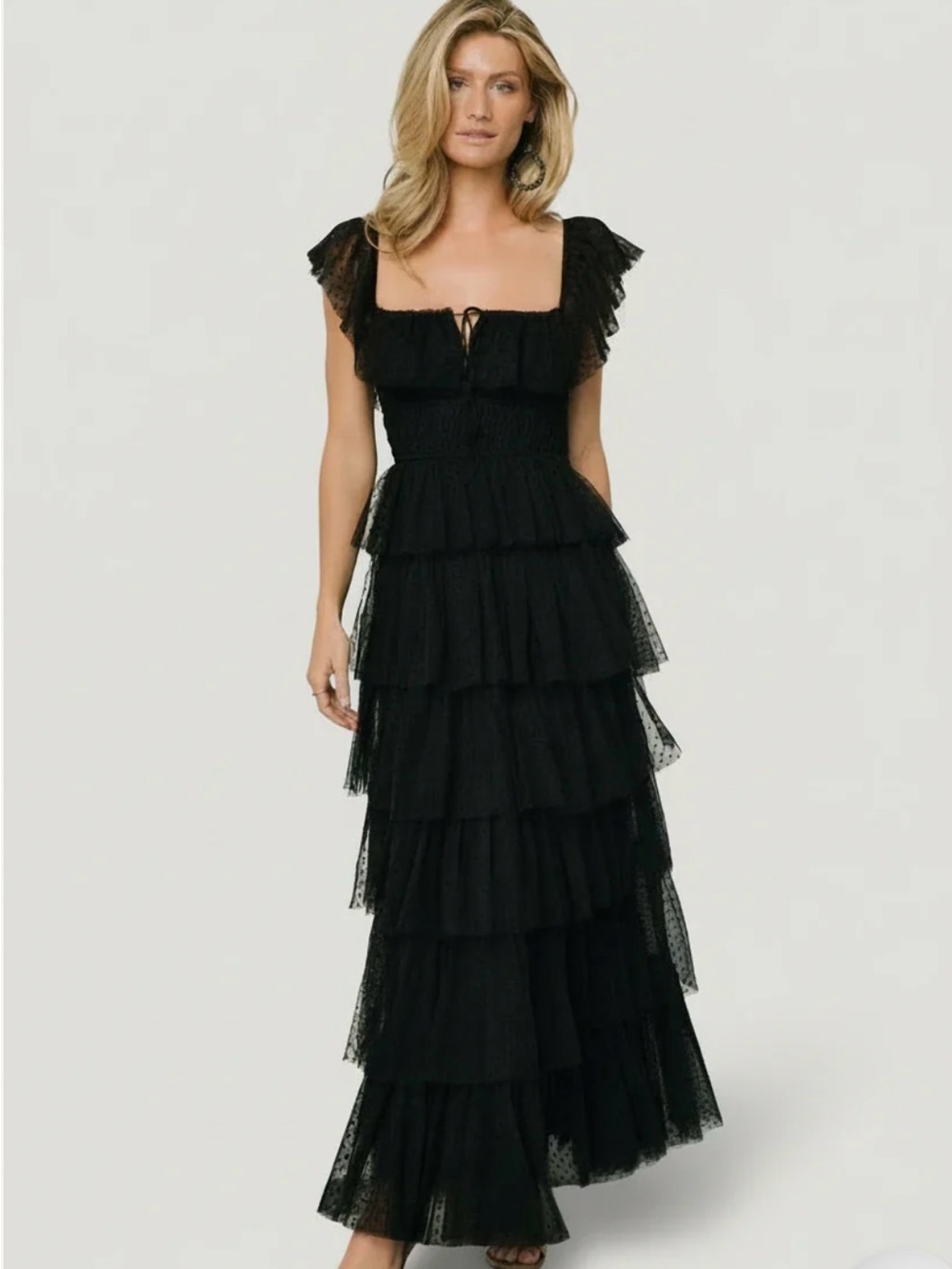 Baltic Born Black Tiered Lace Maxi Dress